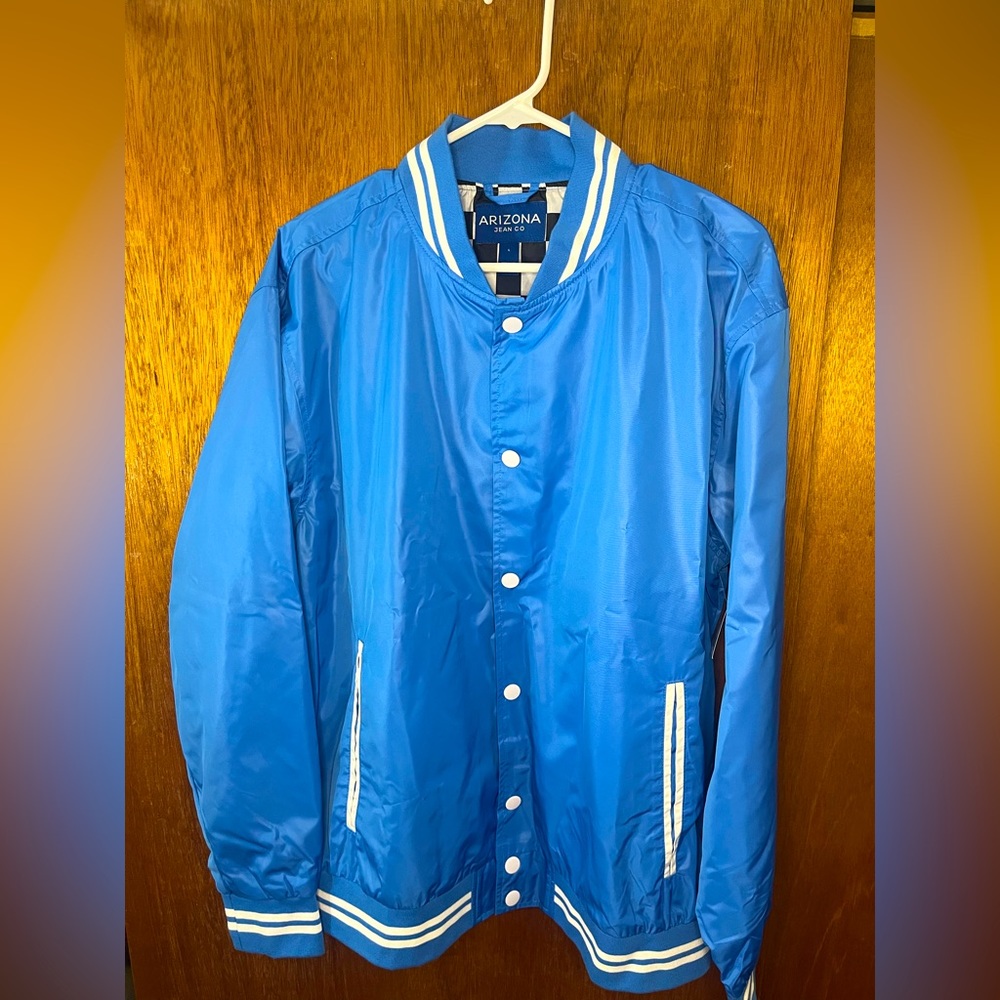 NWT Arizona Jean Co Blue Racer Checkered Liner Snap Button Jacket Size Large